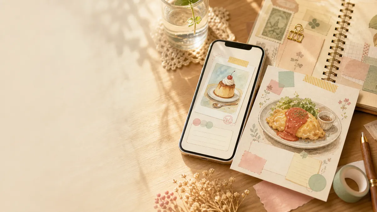 MogPic のヒーローイメージ。食卓に並んだ料理の写真。
